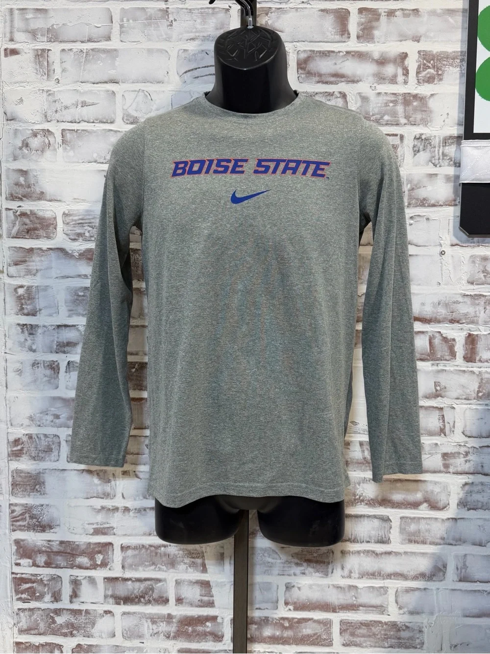 Nike Gray Long-Sleeve Boise State Tee with Blue Logo
